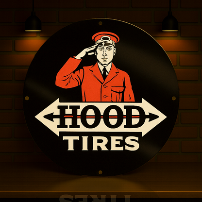 Hood Tires Sign – Heavy Metal Garage & Man Cave Decor