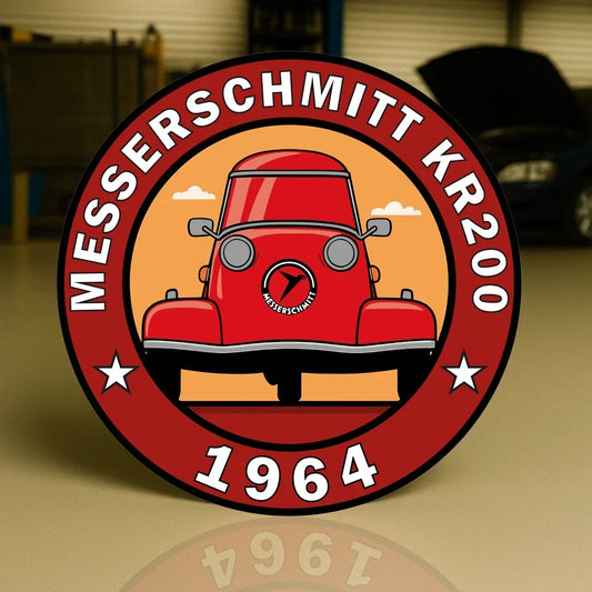 MESSERSCHMITT KR200 (1964) The Microcar Marvel Round Heavy Metal Sign – Garage & Man Cave Decor