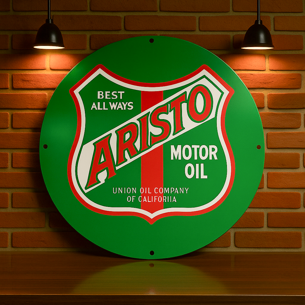 ARISTO Motor Oil Round Shield Heavy Metal Sign - Garage & Man Cave Decor