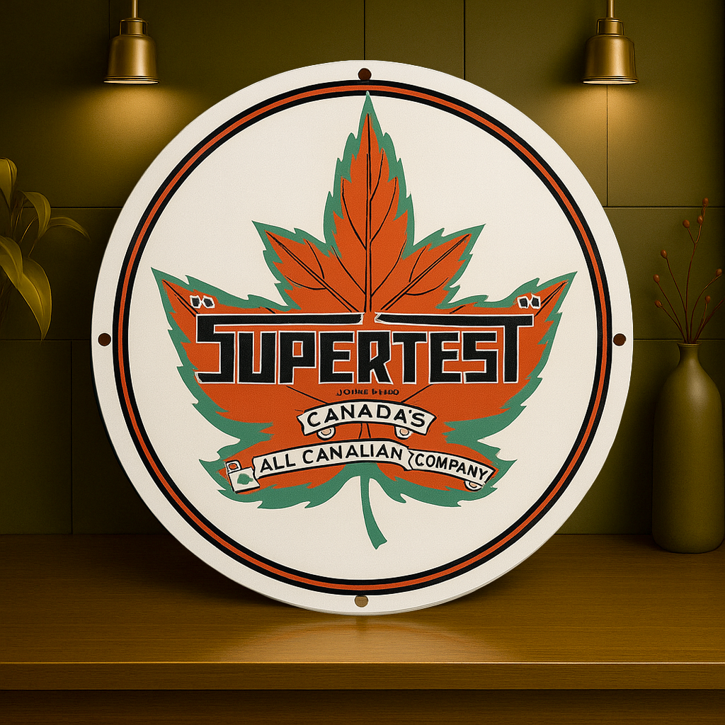 Supertest Maple Leaf Gasoline Sign  –  Heavy Metal Garage & Man Cave Decor