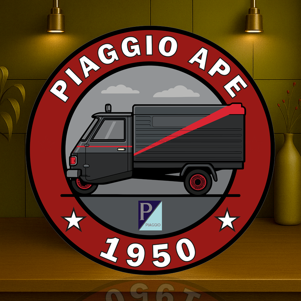 Piaggio Ape 1950 Cargo Edition Round Heavy Metal Sign – Garage & Man Cave Decor