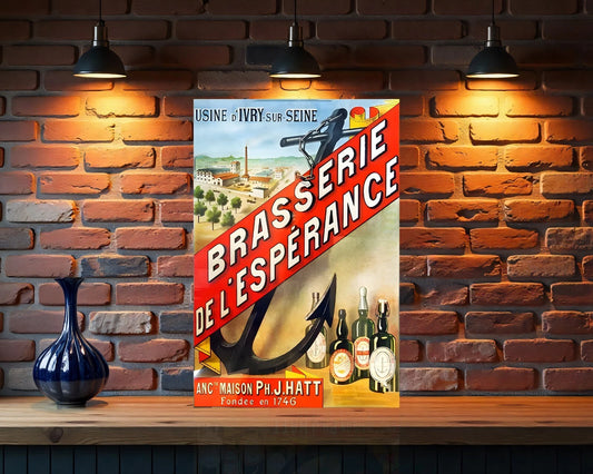 Brasserie de l’Espérance Vintage Sign - Heavy Metal Cafe & Bar Decor