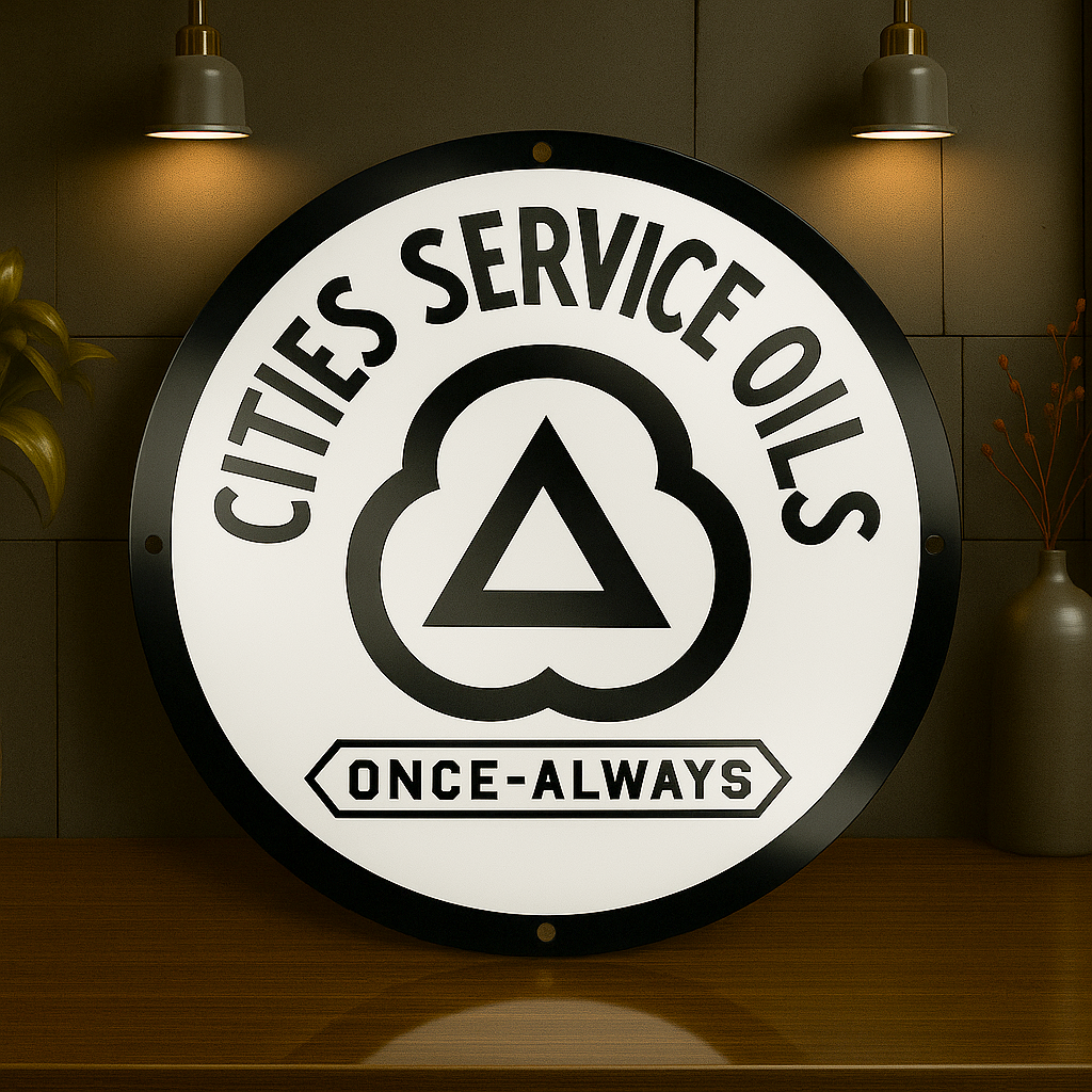 CITIES Servıce OILS Once-Always Sign – Heavy Metal Garage & Man Cave Decor