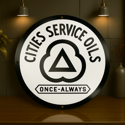 CITIES Servıce OILS Once-Always Sign – Heavy Metal Garage & Man Cave Decor