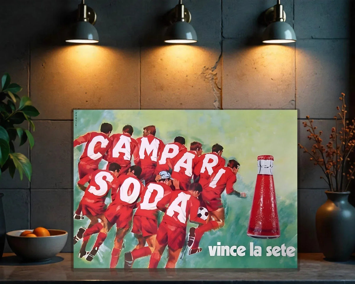 Campari Soda Football "Vince La Sete" Heavy Metal Sign – Garage & Man Cave Decor