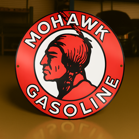 Mohawk Gasoline Sign  –  Heavy Metal Garage & Man Cave Decor
