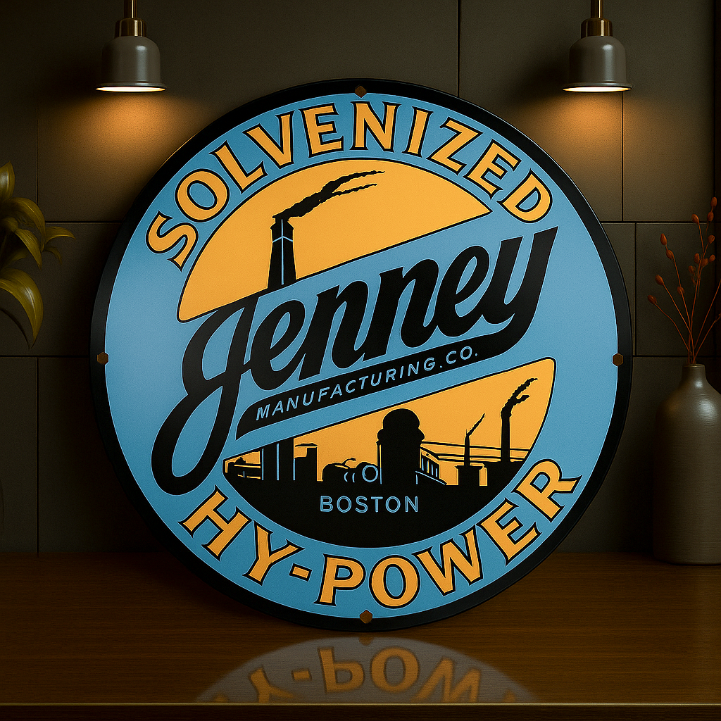 Jenney HY-POWER Industrial Oil Sign – Heavy Metal Garage & Man Cave Decor