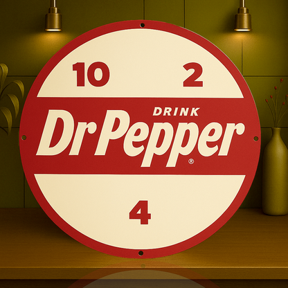Dr. Pepper Vintage Clock Logo Sign - Soda Advertising - Heavy Metal Home & Garage Decor