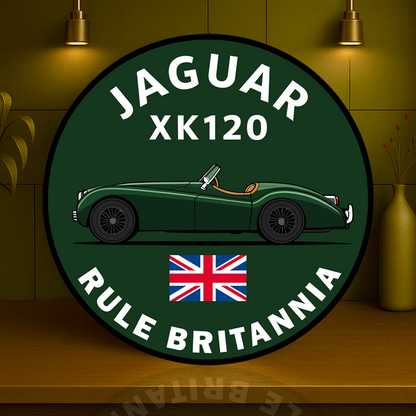 Jaguar XK120 Rule Britannia Heavy Metal Sign – Garage & Man Cave Decor