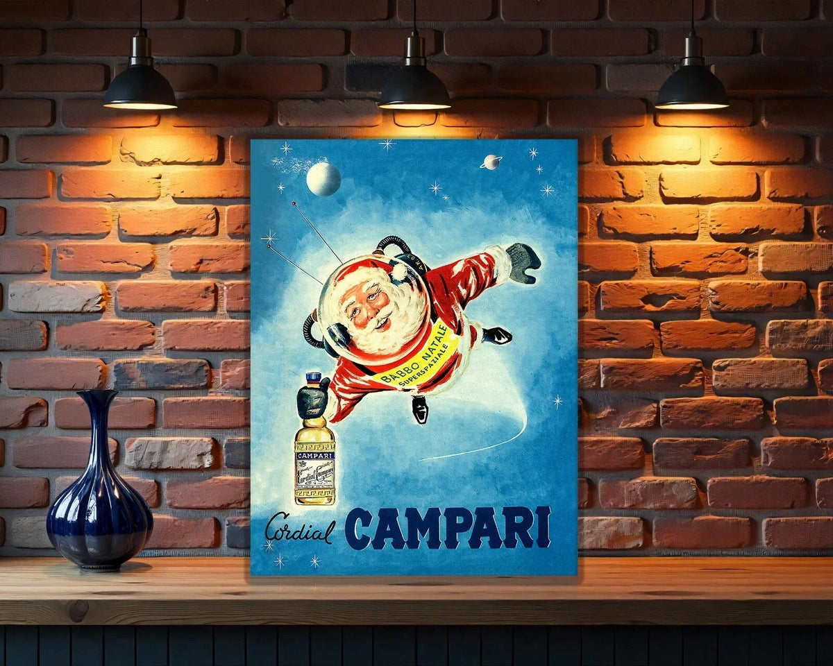 Campari Cordial Space Santa Italian Christmas Heavy Metal Sign – Garage & Man Cave Decor