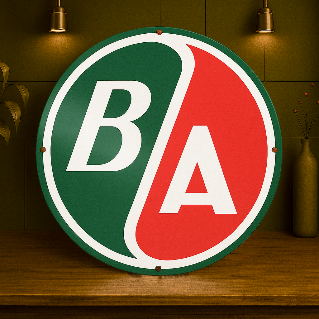 BA Gasoline Vintage Sign  –  Heavy Metal Garage & Man Cave Decor