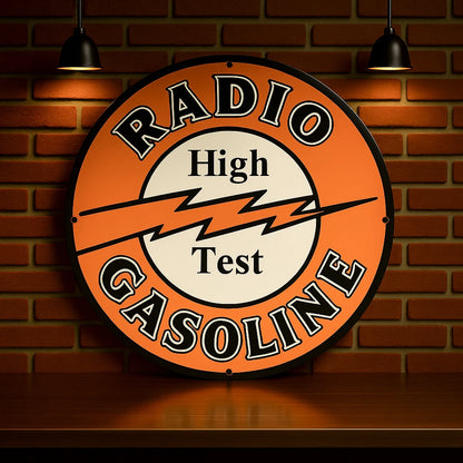Radio Gasoline High Text Sign  –  Heavy Metal Garage & Man Cave Decor