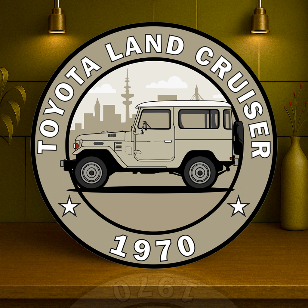 Toyota Land Cruiser 1970 FJ40 Beige Edition Sign  –  Heavy Metal Garage & Service Sign