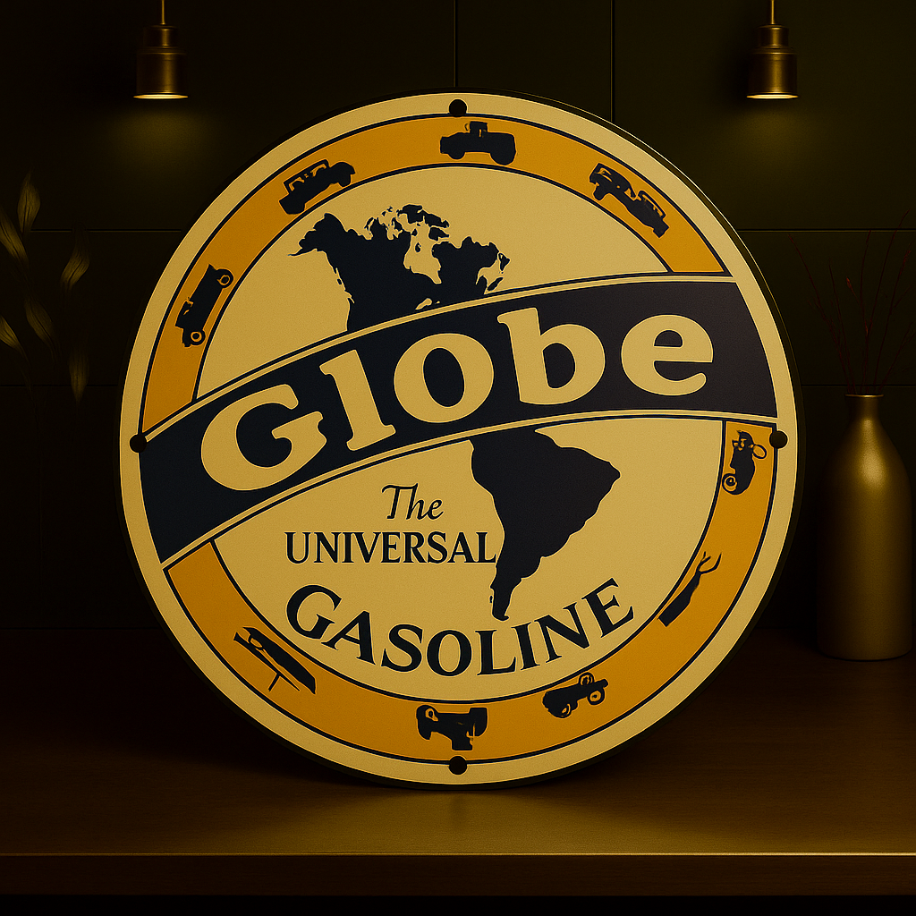 Globe Universal Gasoline Sign  – Heavy Metal Garage & Man Cave Decor
