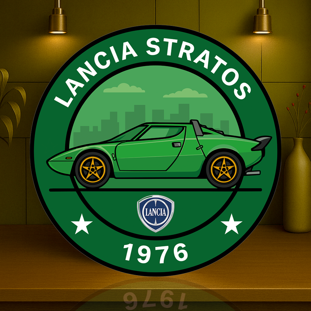 Lancia Stratos (1976) Rally Legend Reimagined Sign – Glossy Heavy Metal Garage Decor