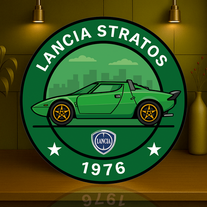 Lancia Stratos (1976) Rally Legend Reimagined Sign – Glossy Heavy Metal Garage Decor