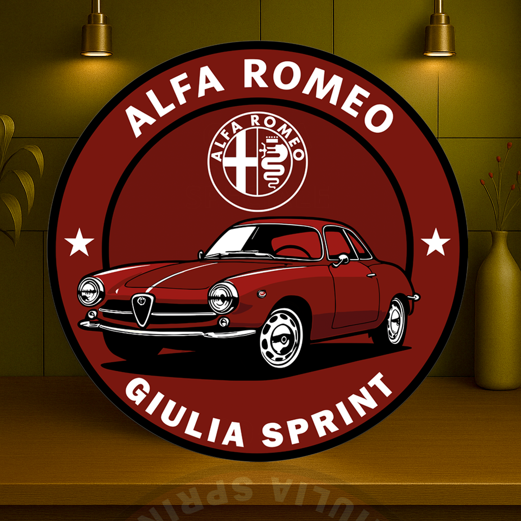Alfa Romeo Giulia Sprint Timeless Italian Elegance Sign – Glossy Heavy Metal Garage Decor
