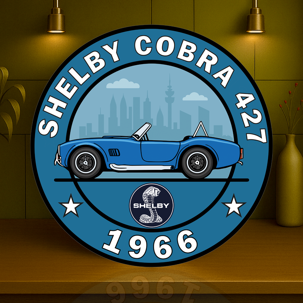 SHELBY COBRA 427 The Beast in Blue Sign (1966)  – Glossy Heavy Metal Garage Decor
