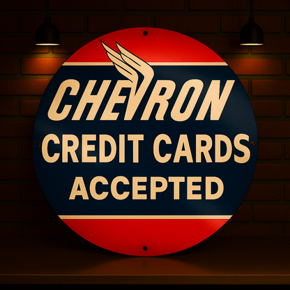Chevron Credit Cards Accepted Sign – Heavy Metal Garage & Man Cave Decor