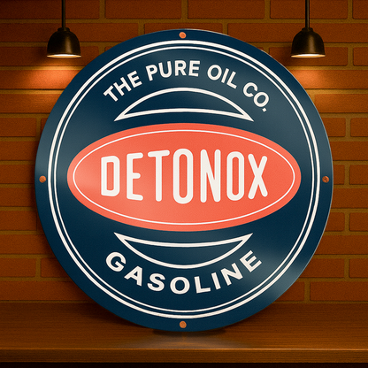 DETONOX Gasoline Pure Oil Co. Heavy Metal Sign   –  Garage & Man Cave Decor