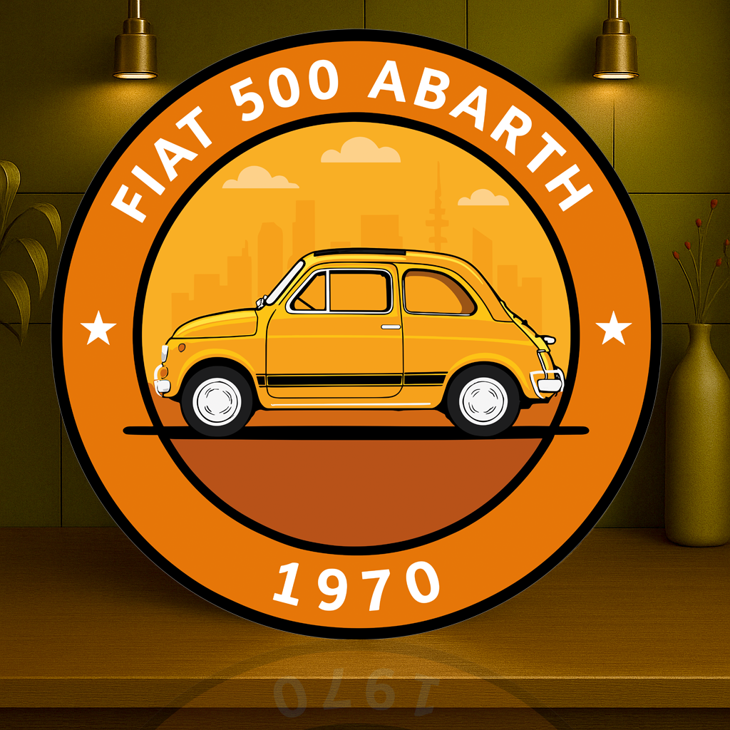 Fiat 500 Abarth (1970) Italian City Rocket Tribute Heavy Metal Sign – Garage & Man Cave Decor
