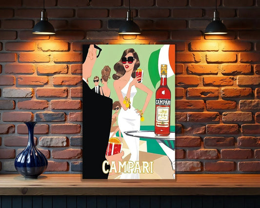 Campari Jet - Set Glamour - Modern Italian Summer Version Heavy Metal Sign – Garage & Man Cave Decor