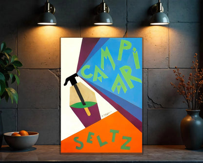 Campari Seltz Futurist Sign- Bold Geometric Version - Heavy Metal Cafe Decor