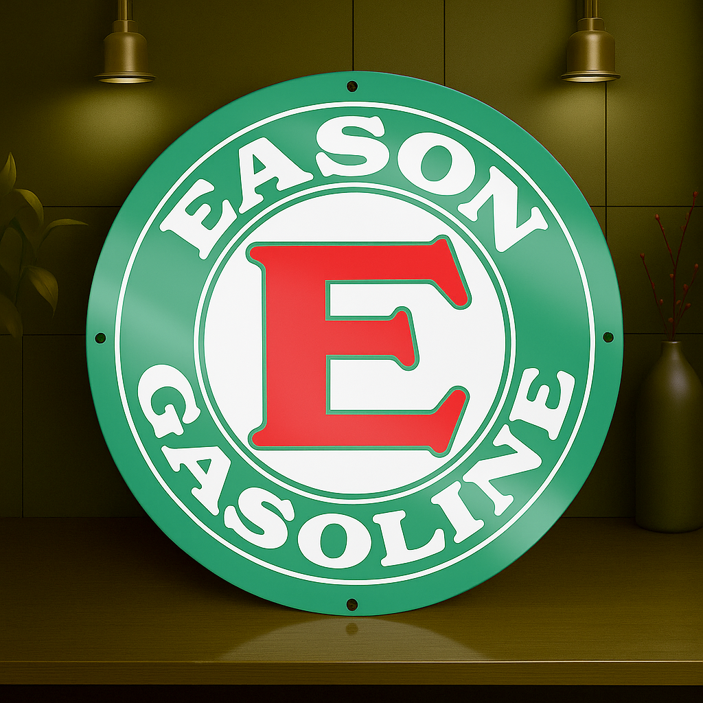 Eason Gasoline Round Heavy Metal Sign – Garage & Man Cave Decor