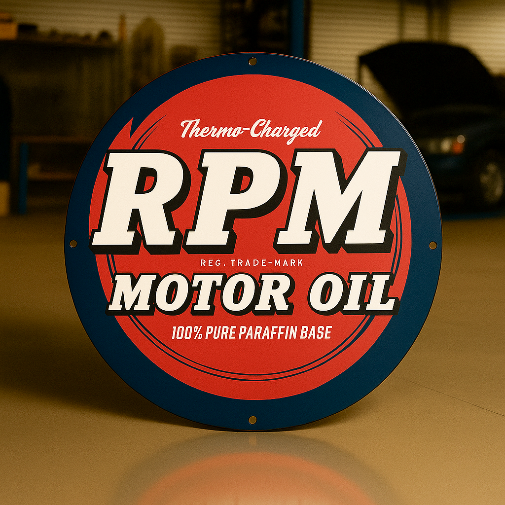 RPM Motor Oil  Sign  –  Heavy Metal Garage & Man Cave Decor