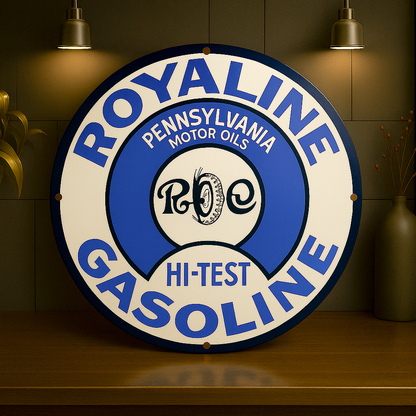 Royaline Gasoline Hi-Test Sign – Heavy Metal Garage & Man Cave Decor