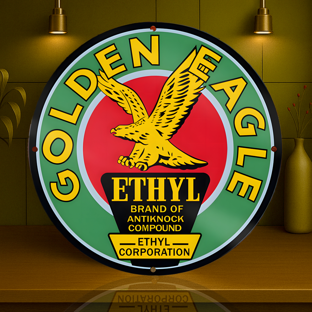 Golden Eagle Ethyl Gasoline Sign - Heavy Metal Home & Garage Decor