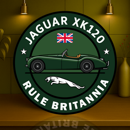 Jaguar XK120 Rule Britannia Heavy Metal Sign – Garage & Man Cave Decor