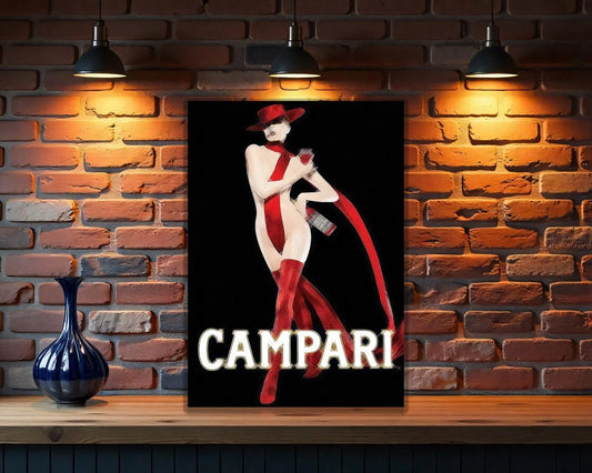Campari Femme Fatale - Elegant Italian Liquor Heavy Metal Sign – Garage & Man Cave Decor