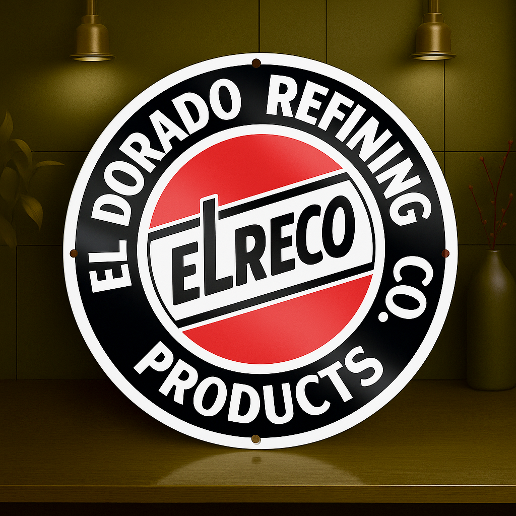Elreco El Dorado Refining Co. Products Sign   –  Heavy Metal Garage & Man Cave Decor