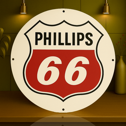 Phillips 66 - Route 66 - Bar Round Heavy Metal Sign – Garage & Man Cave Decor