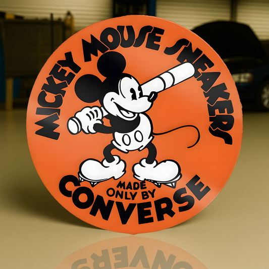 Mickey Mouse Sneakers Vintage Converse Round Heavy Metal Sign – Garage & Man Cave Decor