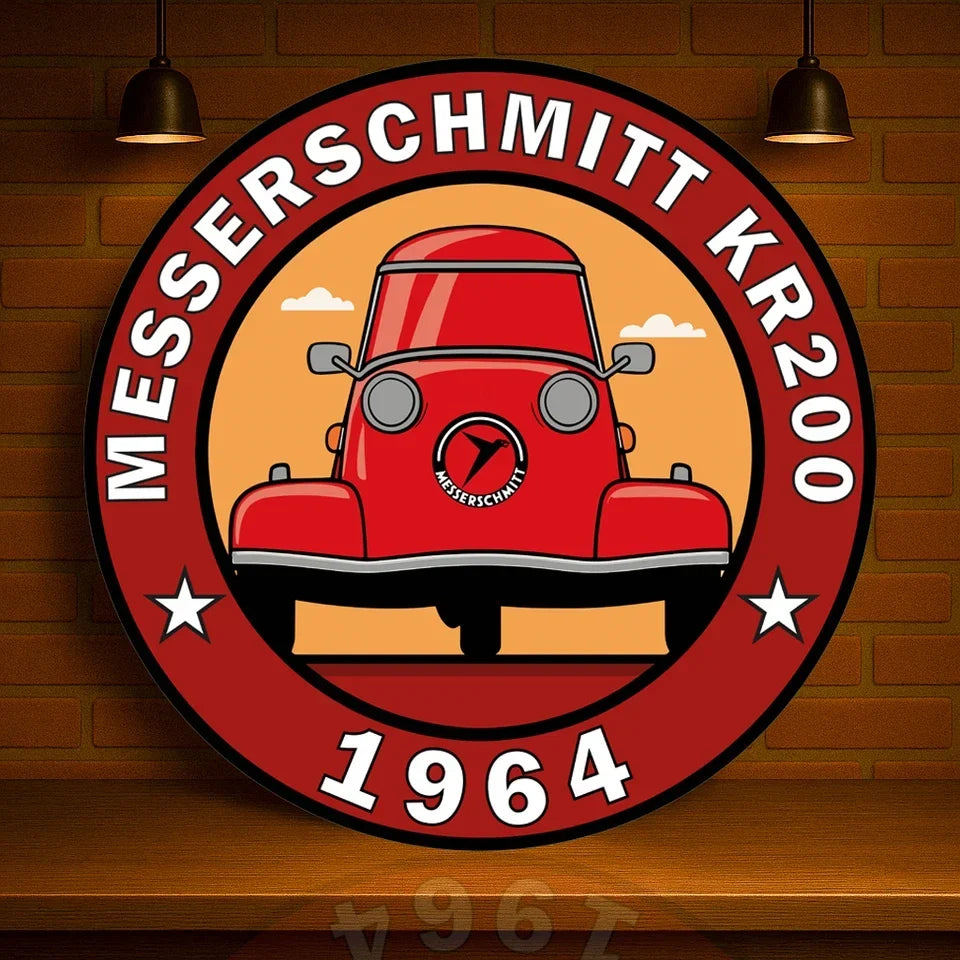 MESSERSCHMITT KR200 (1964) The Microcar Marvel Round Heavy Metal Sign – Garage & Man Cave Decor