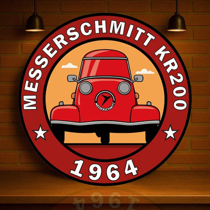 MESSERSCHMITT KR200 (1964) The Microcar Marvel Round Heavy Metal Sign – Garage & Man Cave Decor