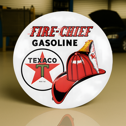 Texaco Fire Chief Gasoline Round Heavy Metal Sign – Garage & Man Cave Decor