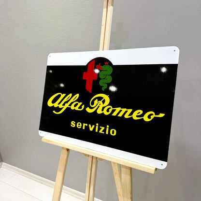 Alfa Romeo Servizio Heavy Metal Sign – Garage & Man Cave Decor