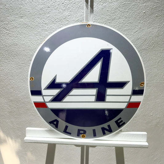 Alpine Rusted Racing Logo Round Heavy Metal Sign – Garage & Man Cave Decor
