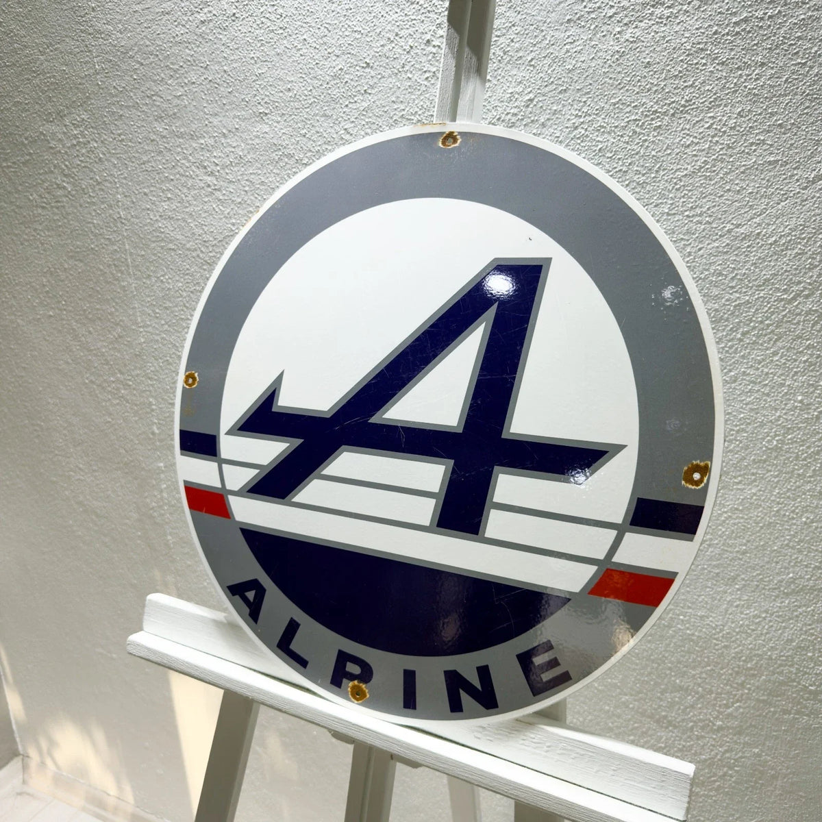 Alpine Rusted Racing Logo Round Heavy Metal Sign – Garage & Man Cave Decor