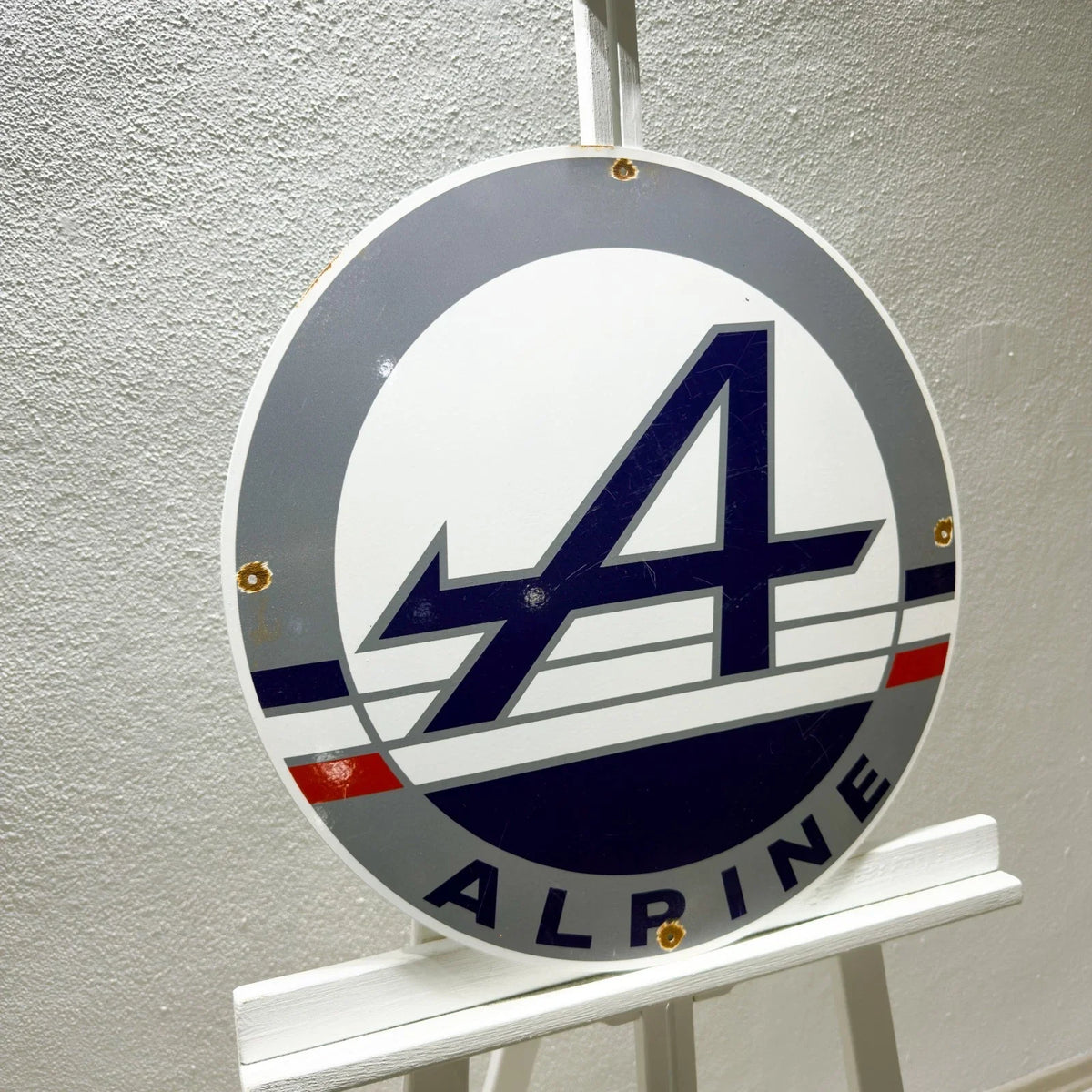 Alpine Rusted Racing Logo Round Heavy Metal Sign – Garage & Man Cave Decor
