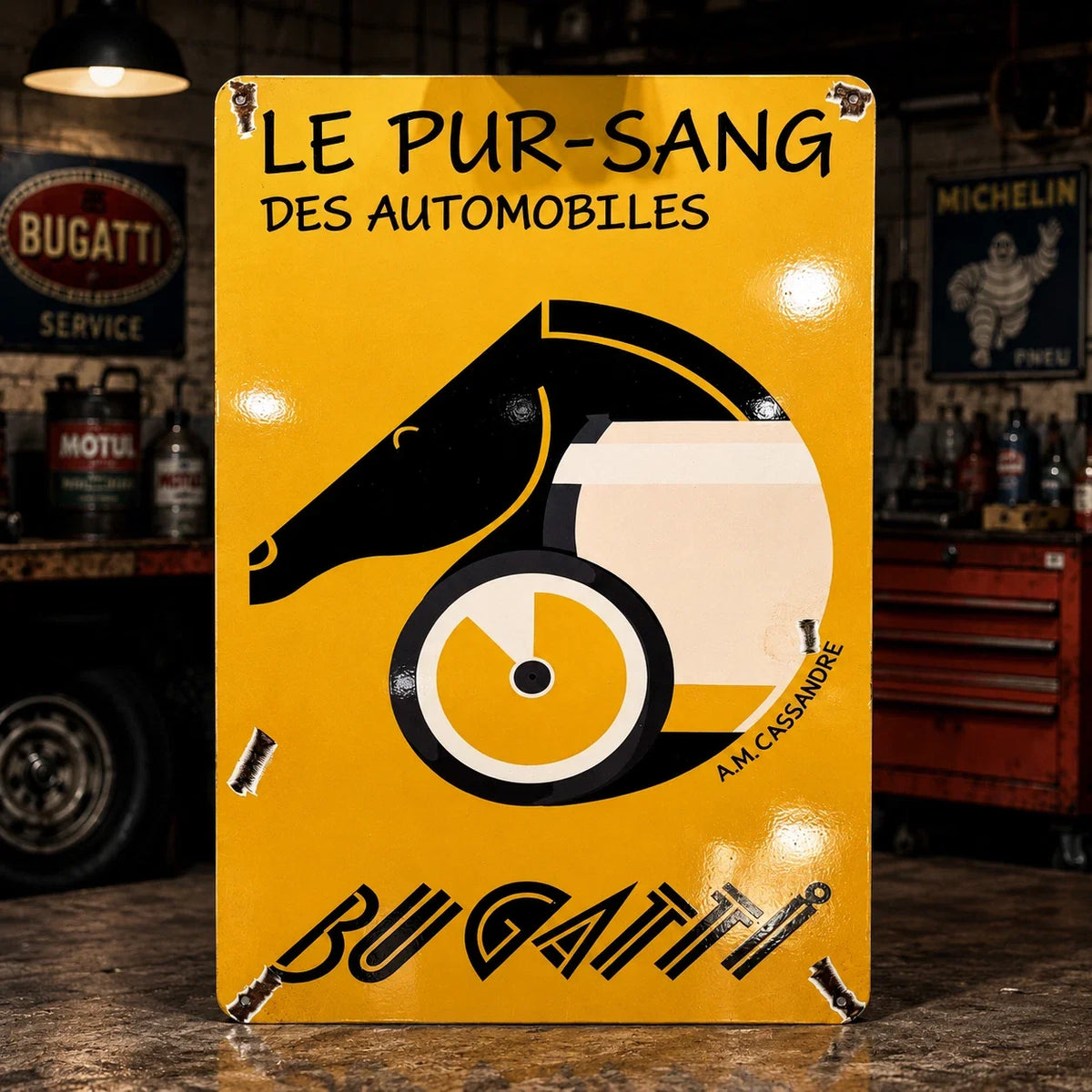 Bugatti Le Pur-Sang Des Automobiles Heavy Metal Sign – Garage & Man Cave Decor