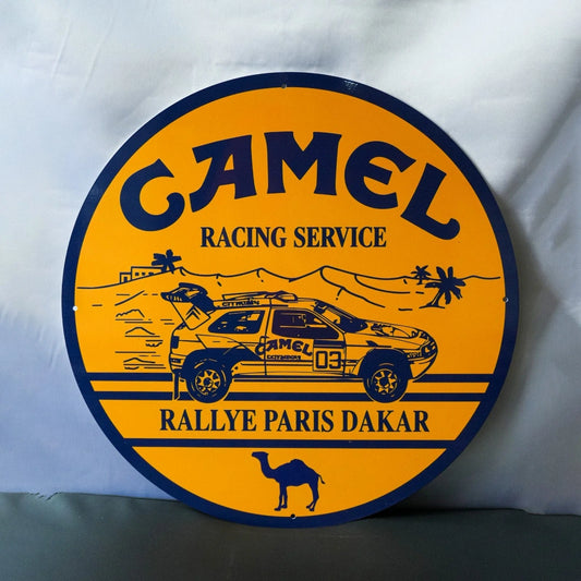 Camel Racing Service - Rallye Paris Dakar Round Heavy Metal Sign – Garage & Man Cave Decor