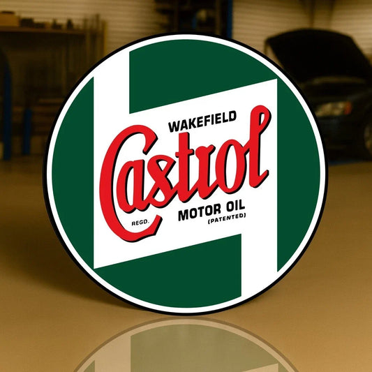 CASTROL WAKEFIELD MOTOR OIL Round Heavy Metal Sign – Garage & Man Cave Decor