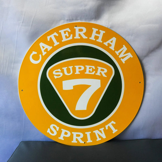 Caterham Super 7 Sprint Racing Heritage Round Heavy Metal Sign – Garage & Man Cave Decor