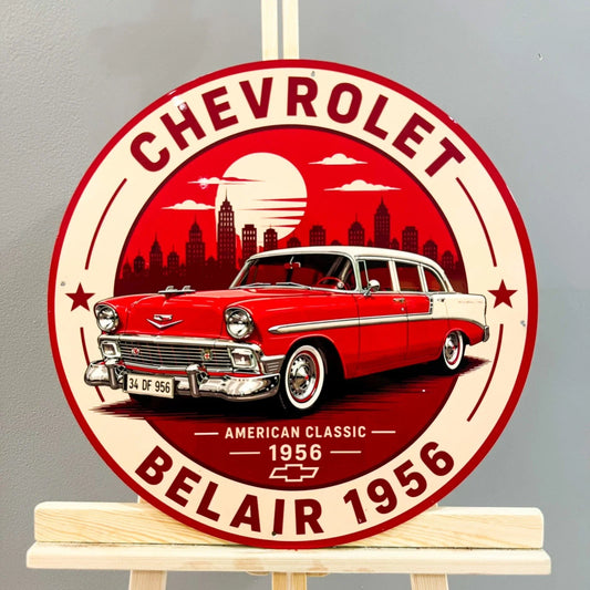 Chevrolet Bel Air 1956 Round Heavy Metal Sign – Garage & Man Cave Decor