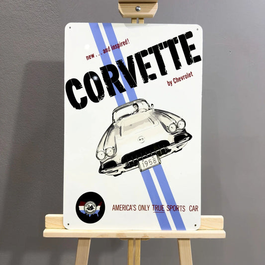 Chevrolet Corvette 1958 Sports Car Heavy Metal Sign – Garage & Man Cave Decor