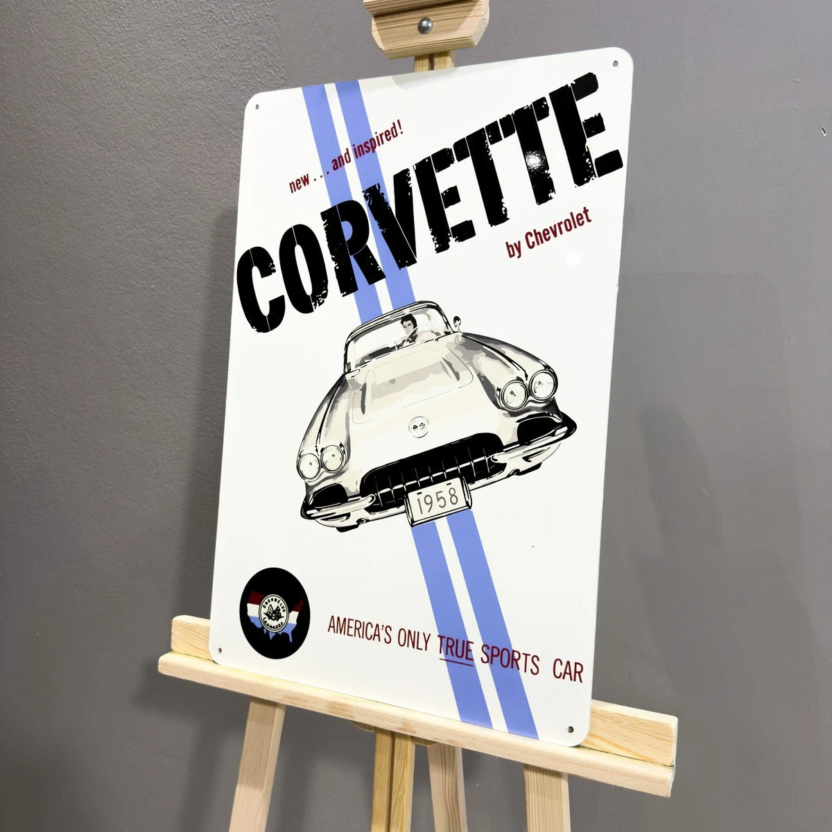 Chevrolet Corvette 1958 Sports Car Heavy Metal Sign – Garage & Man Cave Decor